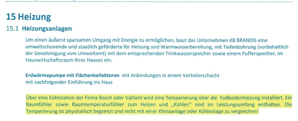Abschnitt Heizung: Energiesparende Heizungsanlagen; Temperierung über Fußbodenheizung.
