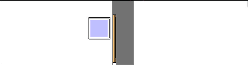 2D-Grundriss mit grauer Wand, blauem Fenster und schmaler Tür