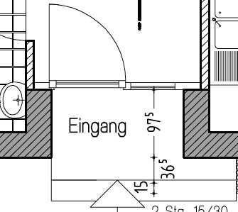 Schematischer Grundriss eines Eingangsbereichs mit Tür und Beschriftung Eingang
