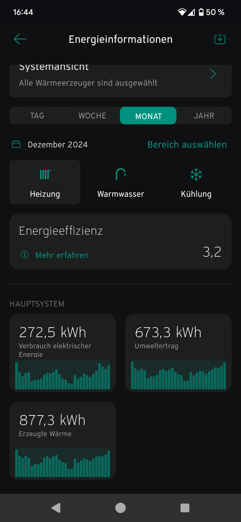 Energieinformationen: Heiz-, Warmwasser- und Kühlungsauswahl mit Verbrauchsdiagrammen (Dez 2024).