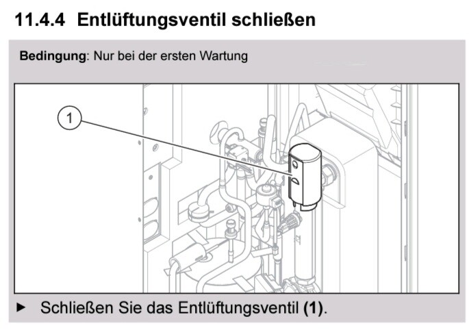 Schematische Nahaufnahme eines Entlüftungsventils mit Kennzeichnung 1 zum Schließen.