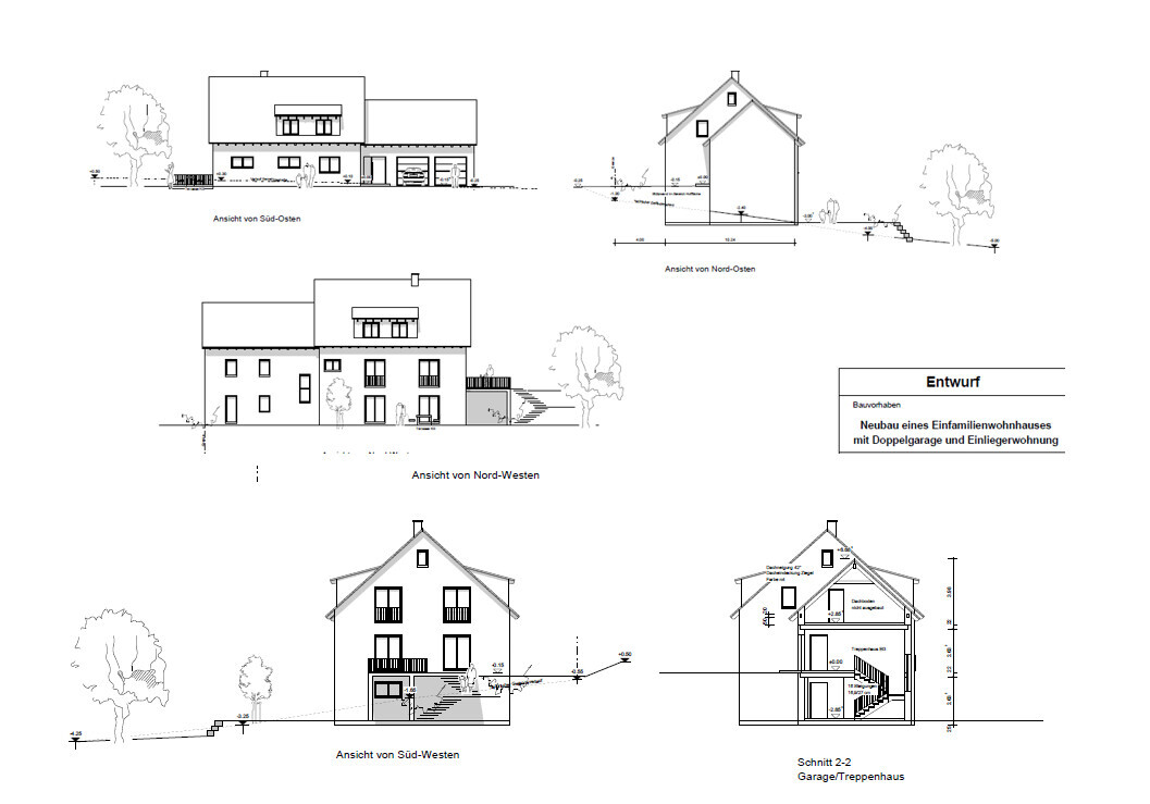 Architekturplan: Einfamilienhaus mit Doppelgarage und Einliegerwohnung – Entwurf