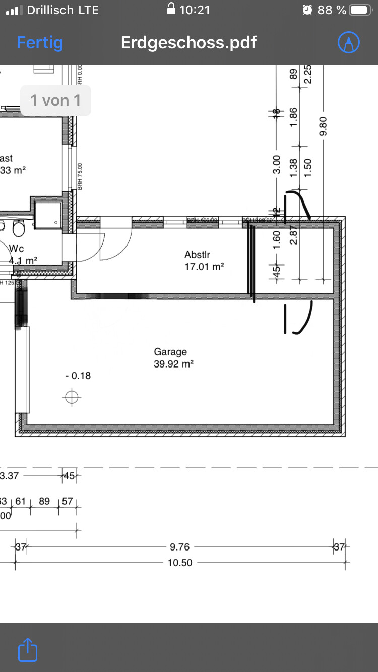 Grundriss Erdgeschoss: Garage 39.92 m², Abstellraum 17.01 m², WC 4.1 m²
