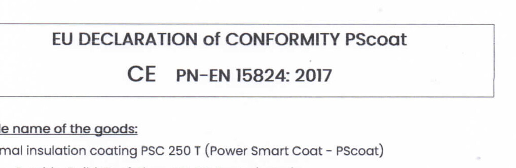 EU Declaration of Conformity label for PSC coating on a document