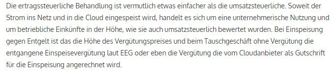 Textbild mit Hinweisen zur ertragssteuerlichen und umsatzsteuerlichen Behandlung