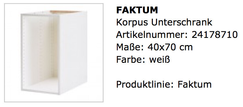 Weißer IKEA Faktum Korpus-Unterschrank mit offenem Innenfach
