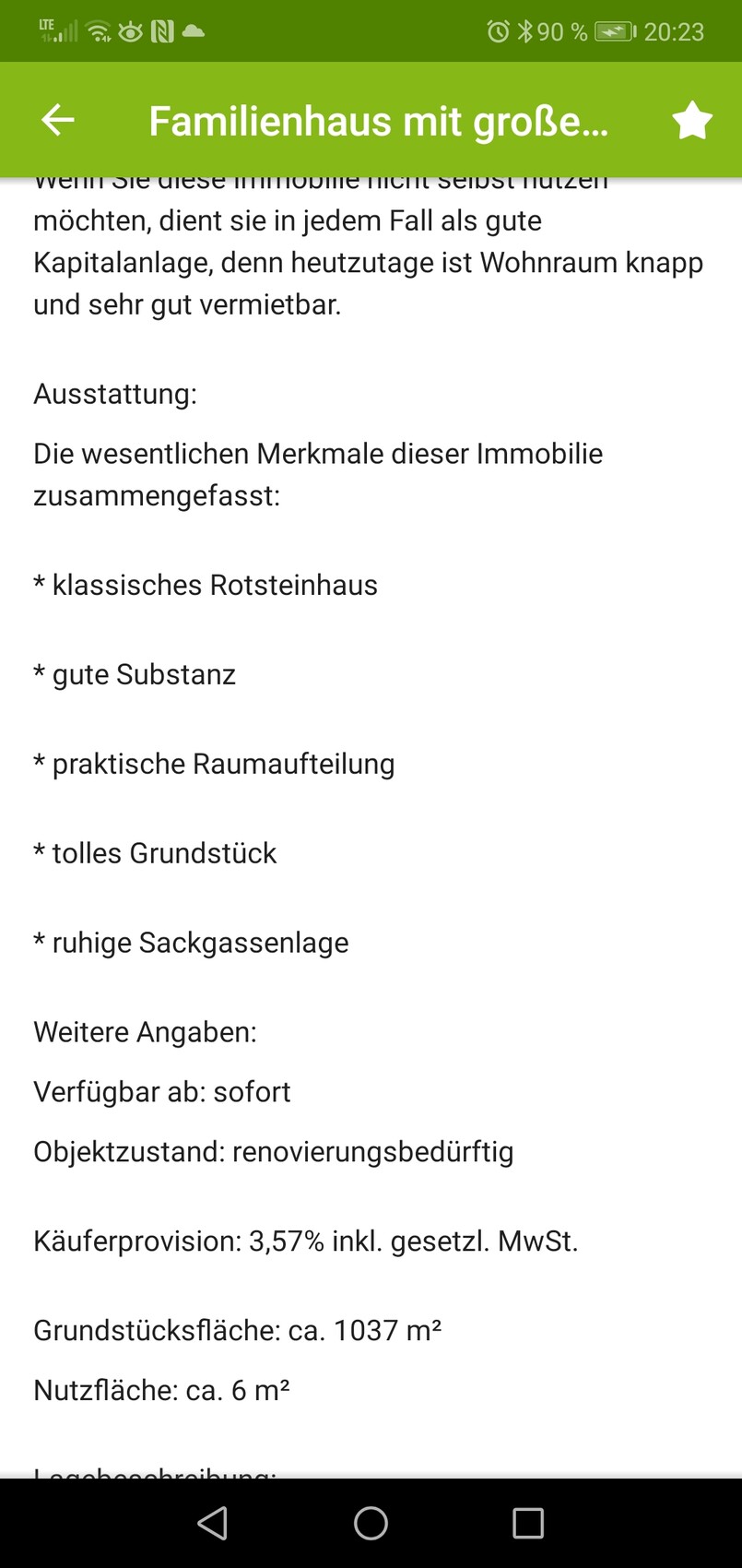 Screenshot einer Immobilienanzeige: Ausstattung, Verfügbarkeit, Zustand und Fläche.