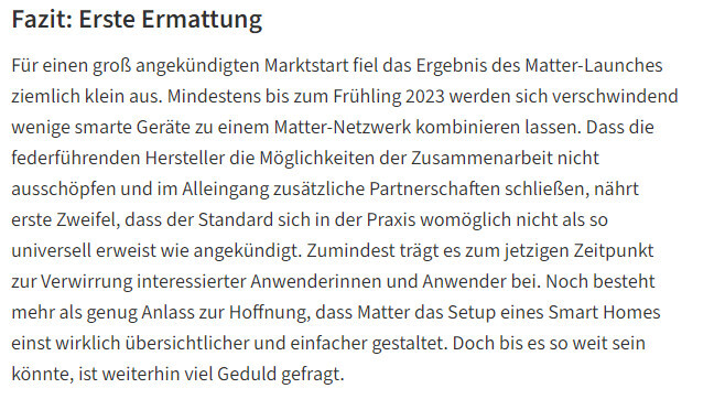 Bild eines Artikels mit Überschrift Fazit: Erste Ermattung und Fließtext darunter.