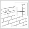 Linienzeichnung einer Backsteinwand mit Fensteröffnung im Rohbau