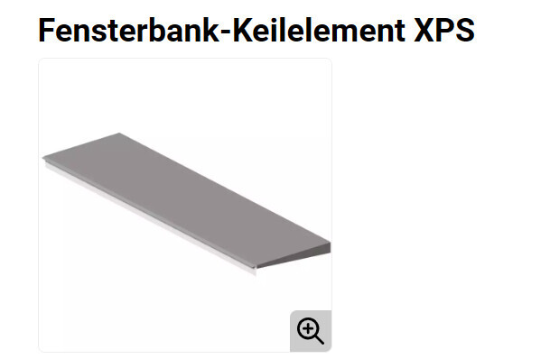 Langgestrecktes, flaches graues XPS-Fensterbank-Keilelement zur Montage.
