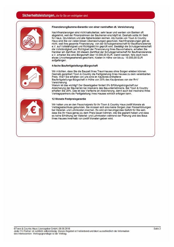 Sicherheitsleistungen: Finanzierungsgarantie, Bürgschaft, Festpreisgarantie.