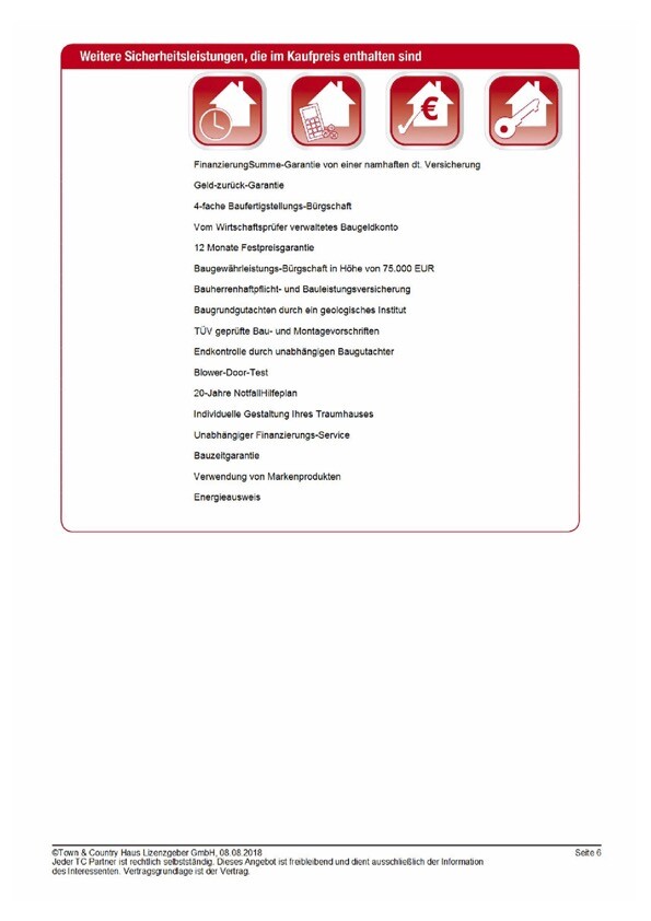 Seite mit rotem Banner 'Weitere Sicherheitsleistungen' und vier Icons; Garantien.