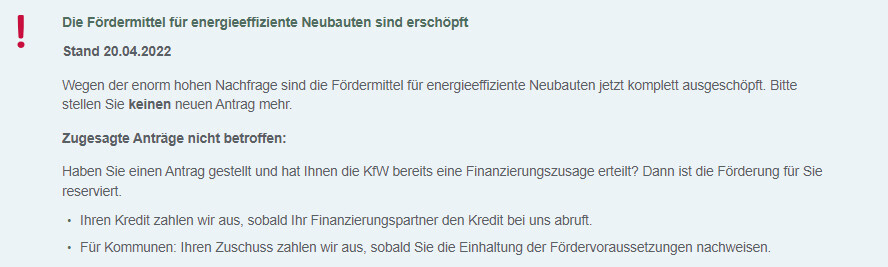 Hinweis: Fördermittel für energieeffiziente Neubauten ausgeschöpft (Stand 20.04.2022).