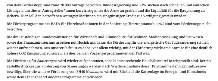 Textabschnitt zum Förderstopp, BAFA-Förderprogrammen und Ministerien.
