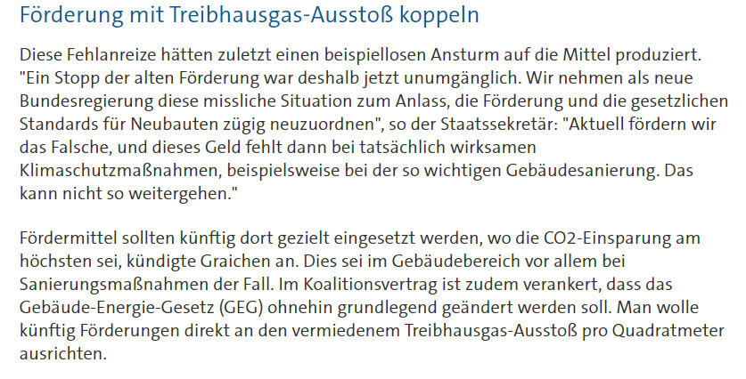 Überschrift: Treibhausgas-Ausstoß mit Förderung koppeln; Text zu Gesetzesvorschlägen