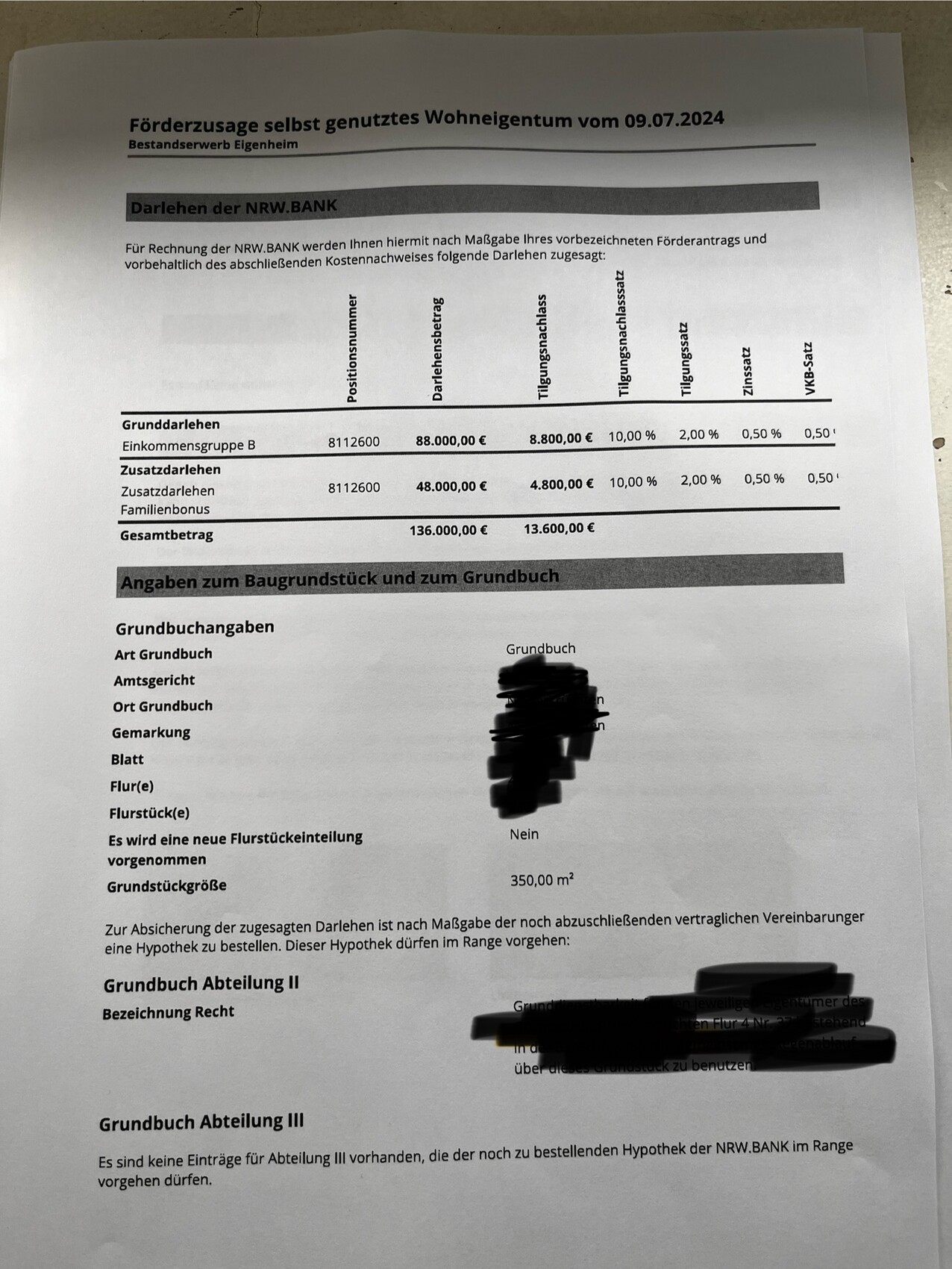 Dokument eines NRW.BANK-Darlehensantrags zur Förderung des selbst genutzten Wohneigentums.