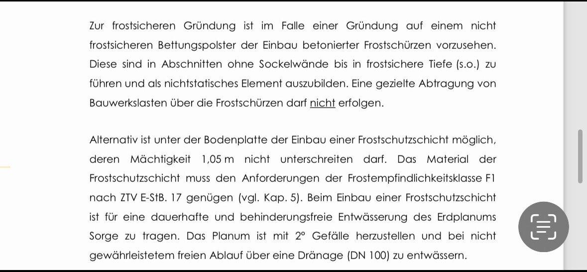 Technische Textseite über Frostschutz bei Gründung und Drainage.