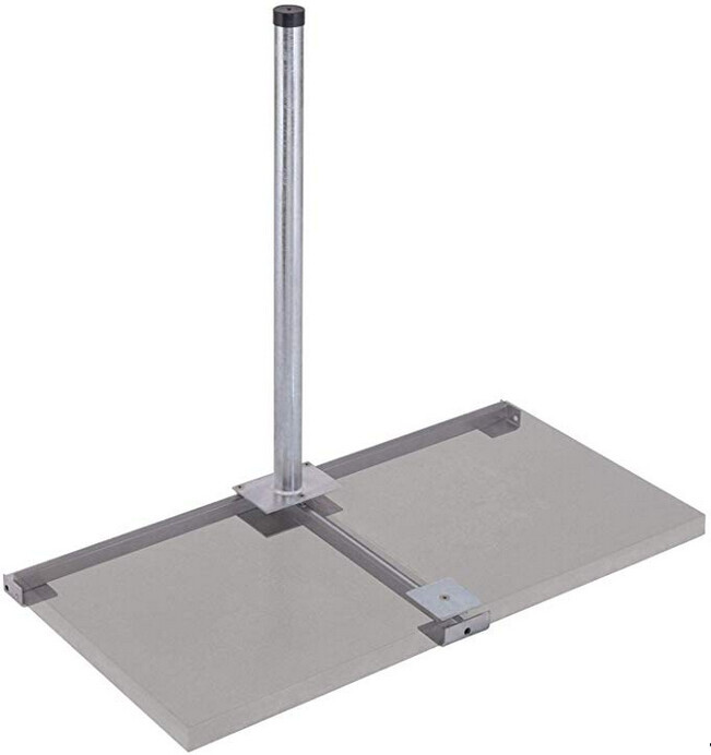 Metallständer mit vertikaler Säule auf rechteckiger Grundplatte.