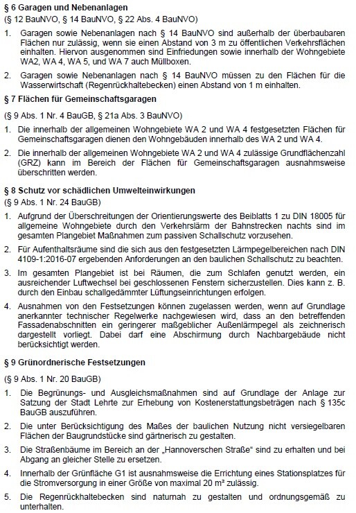 Scan eines Bauvorschriften-Dokuments zu Garagen und Nebenanlagen mit Paragrafen.