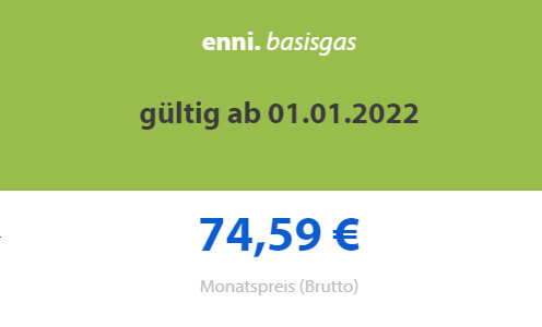 Grünes Bannertext mit gueltig ab 01.01.2022, Preis 74,59 Euro pro Monat.