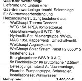 Prospektseite mit Haustechnik und Heizungsoptionen wie Gas-Brennwertanlage und Solarthermie.