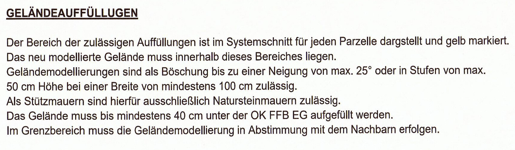 Dokument mit Text zu Geländeaufüllungen und Baugrundstücksplanung