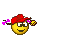 Kleines gelbes lachendes Emoji-Symbol auf schwarzem Hintergrund