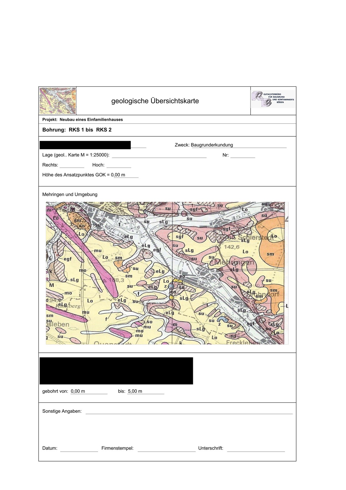 Geologische Übersichtskarte: Mehringen und Umgebung mit farbigen Gesteinszonen