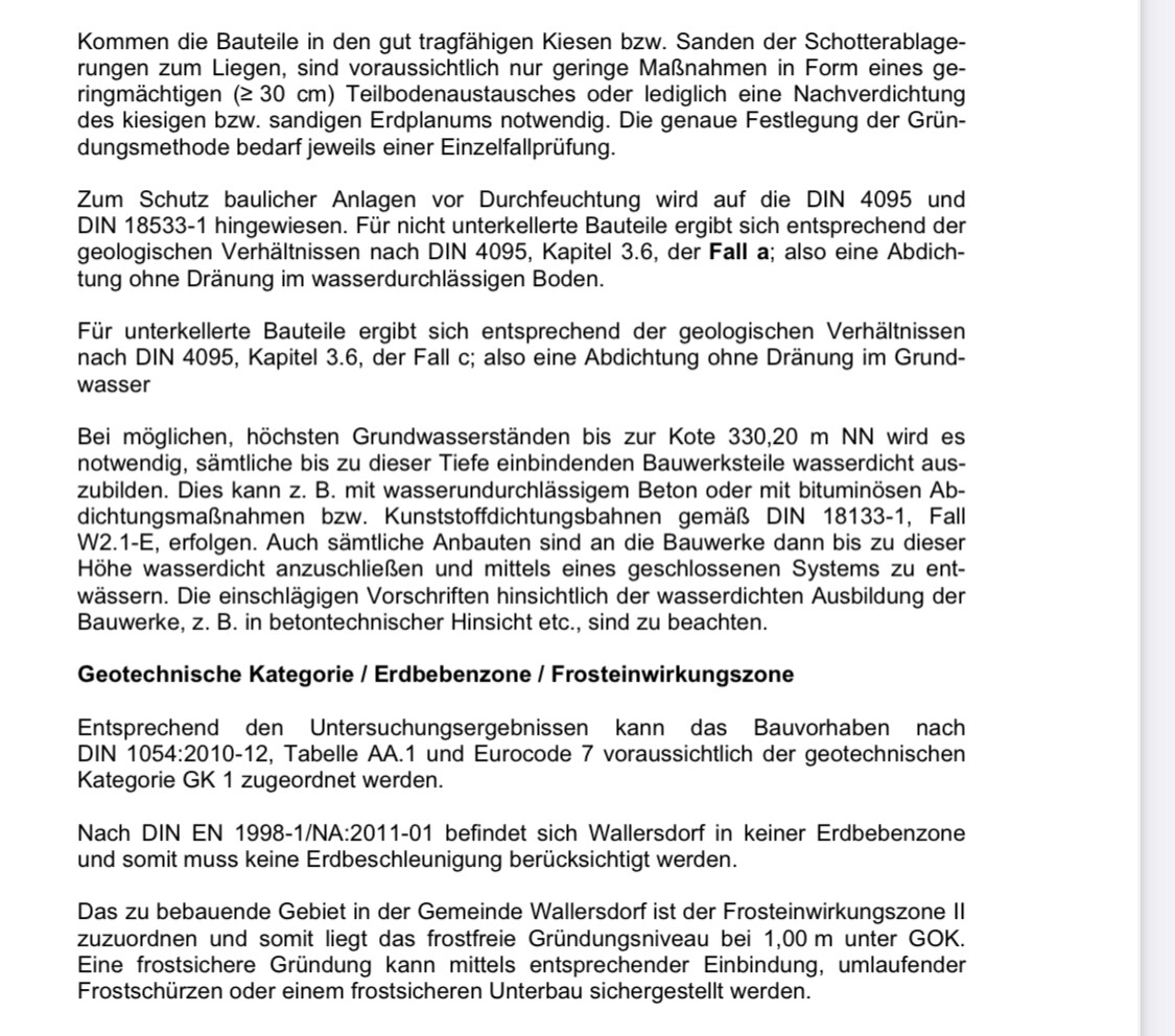 Technisches Dokument über Geotechnik, Erdbebenzone, Frostwirkung und DIN-Normen.