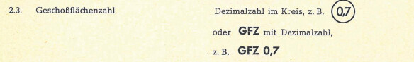 Ausschnitt aus Bauhandbuch mit Hinweis zur Geschossflaechenzahl und Dezimalzahl im Kreis