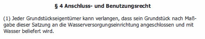 Dokument mit § 4 Anschluß- und Benutzungsrecht und Wasserversorgungstext
