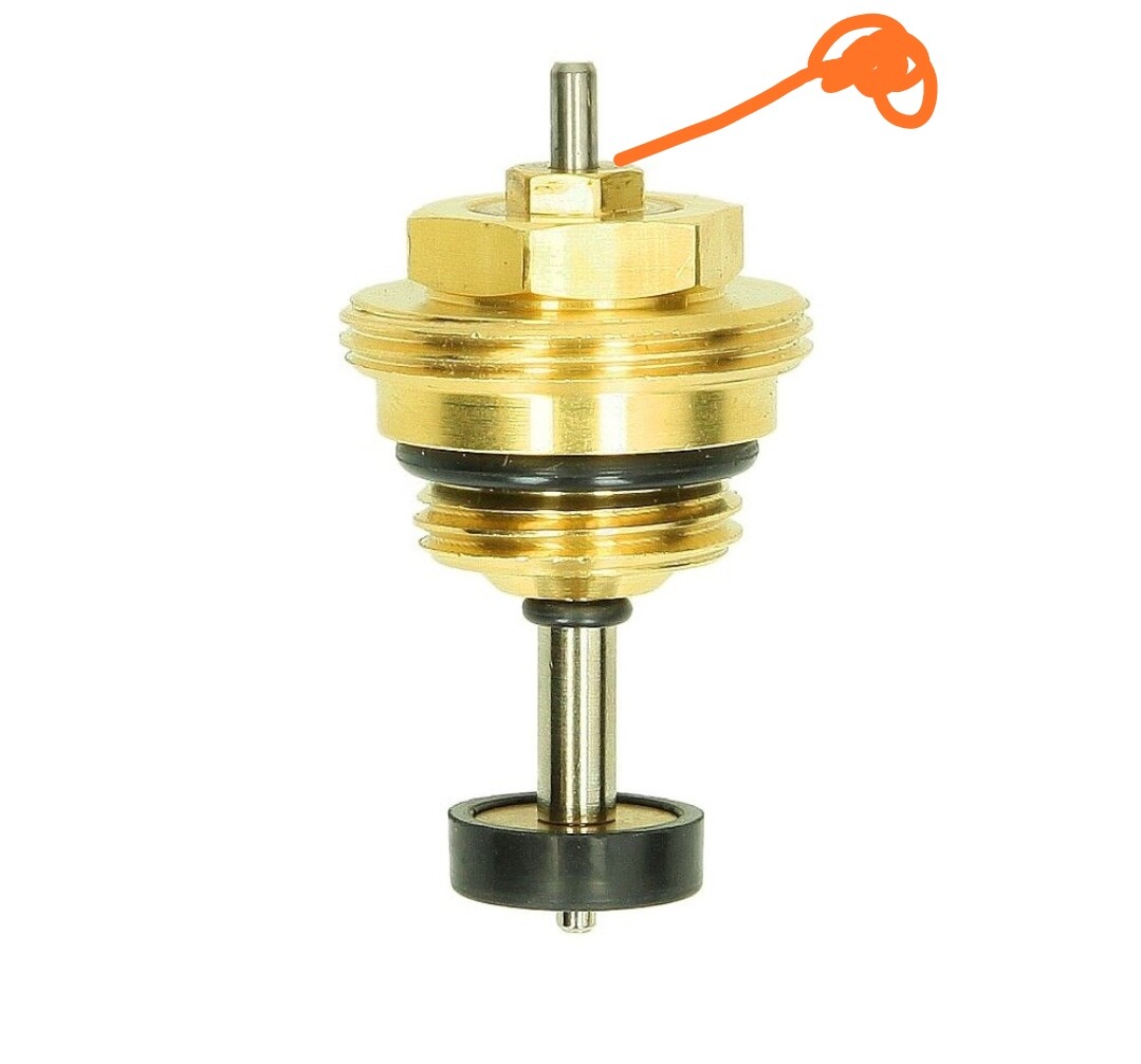 Goldenes Messing-Ventil-Kartusche mit Dichtung und Kolbenstift – technisches Bauteil