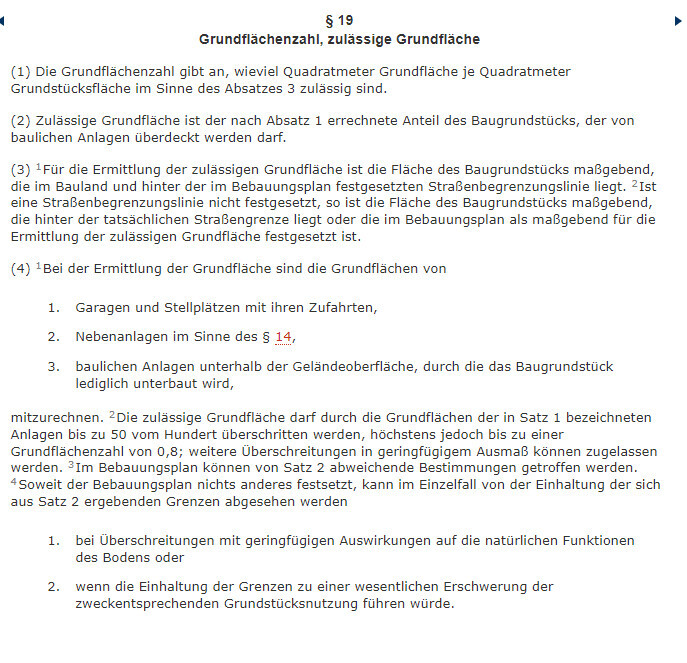 §19 Grundflächenzahl – Definition der zulässigen Grundfläche im Bebauungsplan.