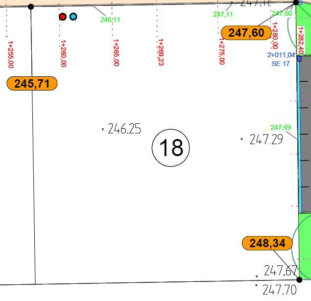 Grundriss eines Innenraums mit Maßzahlen und Kreis 18 in der Mitte.