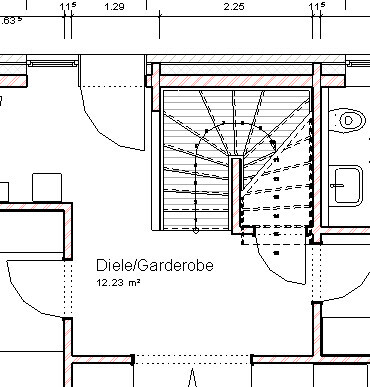 Grundrissplan zeigt Diele und Garderobe mit Treppenhaus in einem Haus.