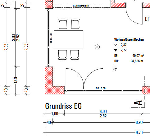2D Grundriss Erdgeschoss mit offenem Wohn- und Essbereich und Küche