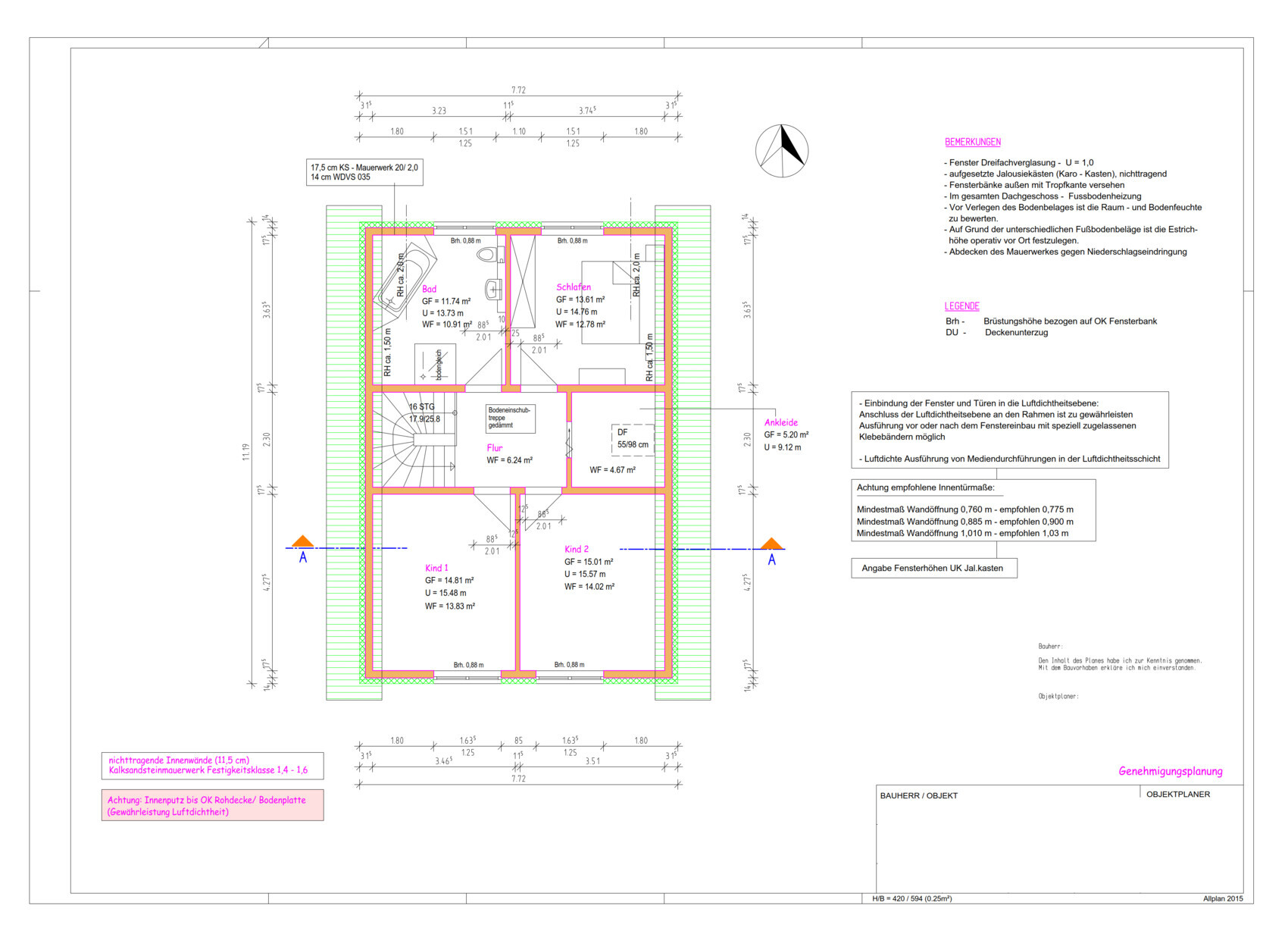Architekturplan eines Einfamilienhauses Grundriss mit Bad, Schlafen und Flur.
