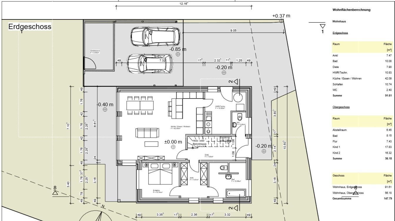 Grundriss Erdgeschoss: Haus mit Doppelgarage, Küche, Wohnen, Essen, Schlafzimmer, Bad.