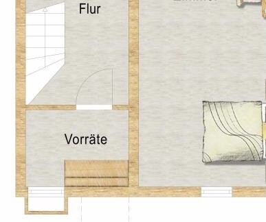 Grundrissausschnitt zeigt Flur und Vorratsraum in einem Haus, Türen und Wände sichtbar