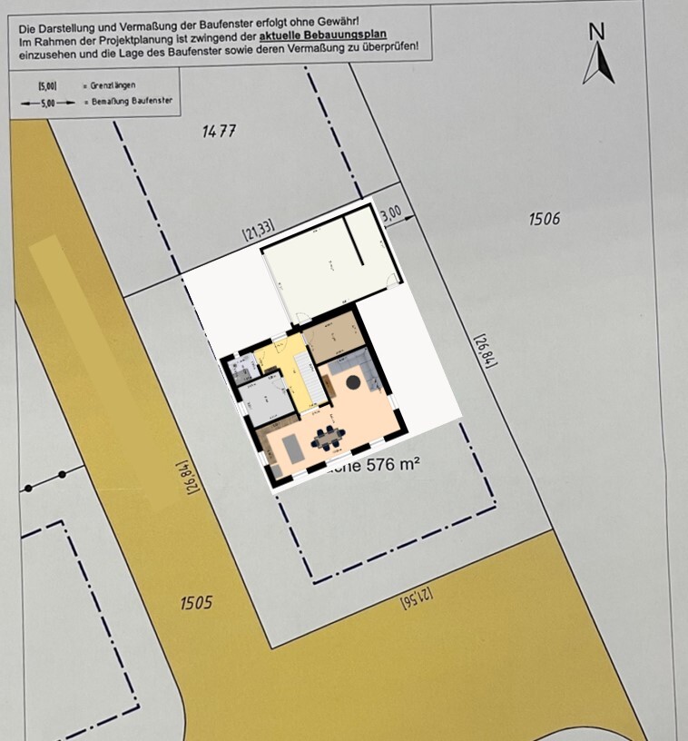 Grundriss und Lageplan eines Hauses auf einem Grundstück mit Zufahrt