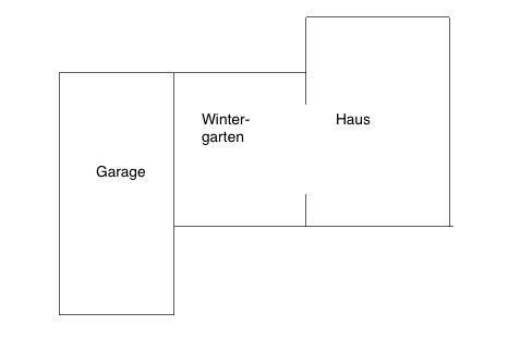 Grundrissplan zeigt Haus mit Garage und Wintergarten