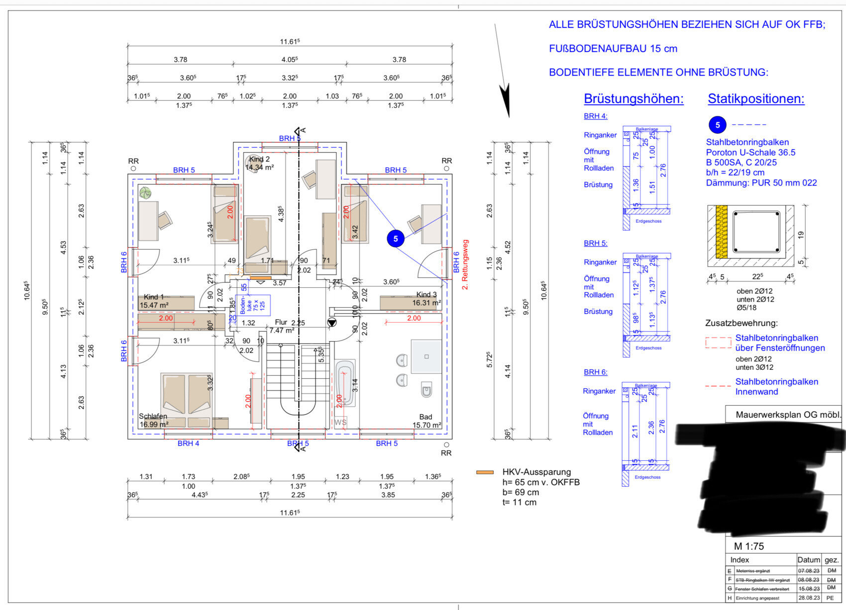 2D-Grundrissplan eines Hauses mit Zimmern, Treppen und Maßen