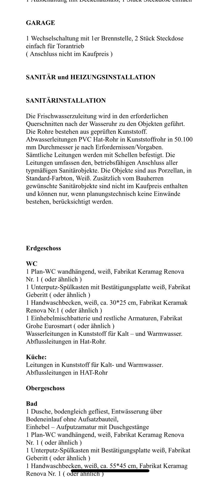 Installationsplan-Seite: Sanitär/Heizung, Erdgeschoss, Bad, Küche, Garage.