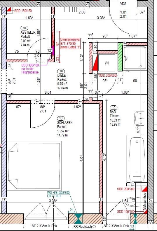 2D-Grundriss-eines-Hauses-mit-Bad-Diele-und-Schlafzimmer