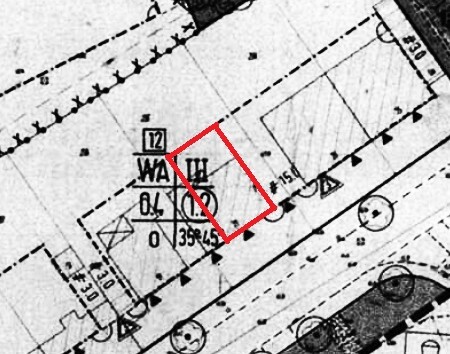Bauplan mit roter Rechteckmarkierung, Grundrisszeichnung für Hausbau