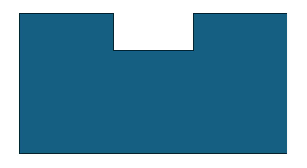 Blauer zweidimensionaler Grundrissplan eines Hausgrundrisses mit zentraler Aussparung oben