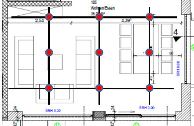 2D-Grundriss eines Hauses mit Zimmern, Türen und Möbeln