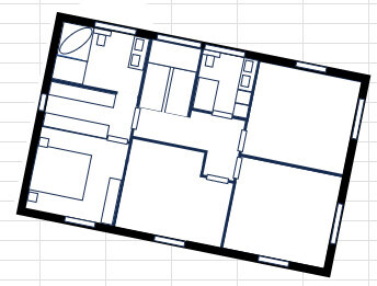 2D Grundriss eines Hauses mit mehreren Zimmern, Fluren und Türen