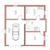 2D Grundrissplan eines Wohnhauses mit Garage und Zimmeraufteilung
