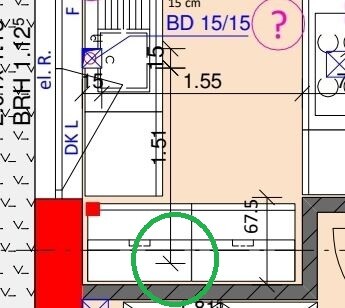 Grundriss eines Hauses mit Maßangaben und markiertem Flurbereich
